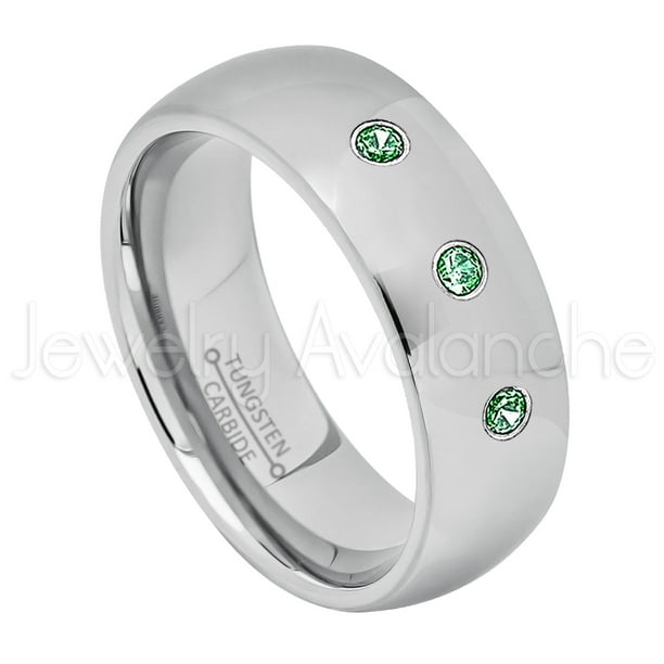 6MM Brushed Finish Comfort Fit Classic Dome White Wedding Band 5 May Birthstone Ring 0.21ctw Emerald 3-Stone Titanium Ring 6MM Brushed Finish Comfort Fit Classic Dome White Wedding Band 5 May Birthstone Ring 0.21ctw Emerald 3-Stone Titanium Ring